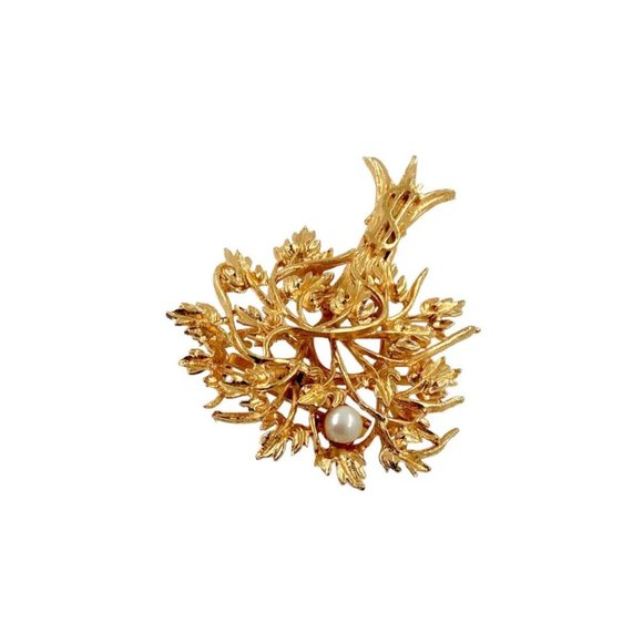 1950s Gold Plated Money Tree 3D Brooch Pin, Natural Pearl, Dollar Sign, Vintage - Picture 9 of 12
